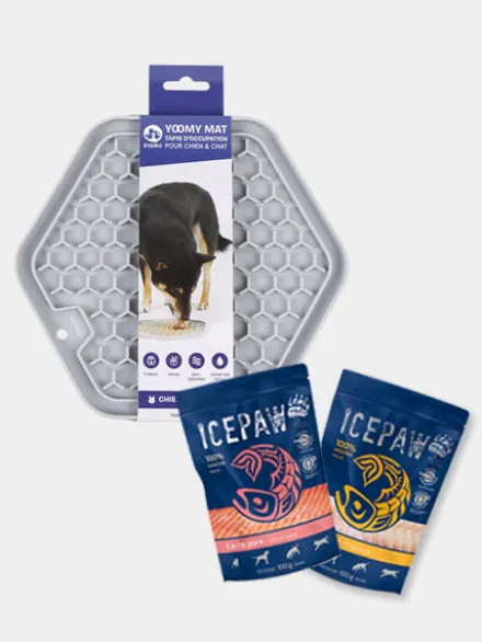 Bundle - Tapis de léchage + Mousses de poisson Icepaw pour chien