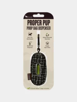 Distributeur sacs à crottes pour chien en tissu - Tweed Noir et Gris