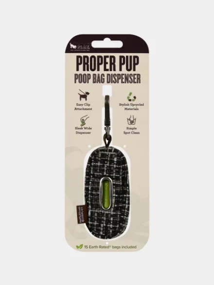 Distributeur sacs à crottes pour chien en tissu - Tweed Noir et Gris