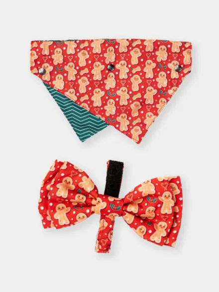 Ensemble Bandana & Nœud papillon de Noël pour chien - Holly Jolly Cookies (S/M)