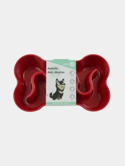 Gamelle anti-glouton pour chien os - Rouge