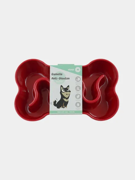 Gamelle anti-glouton pour chien os - Rouge
