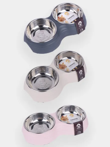 Gamelle double TWINOO pour chat - Gris