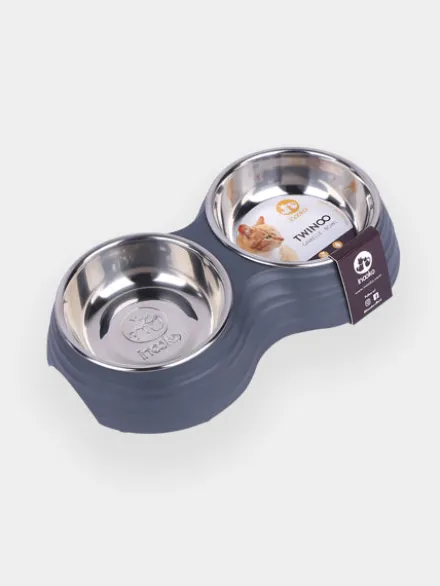 Gamelle double TWINOO pour chat - Gris