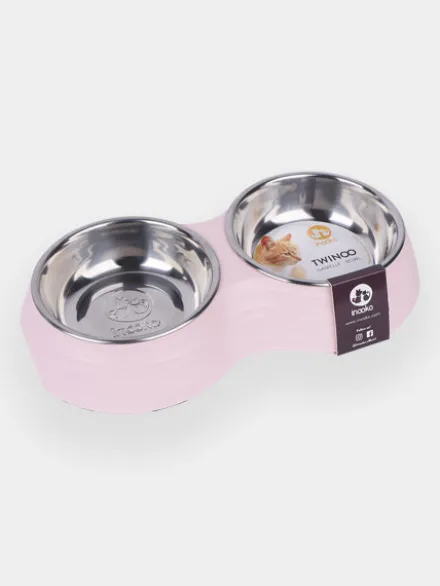 Gamelle double TWINOO pour chat - Rose