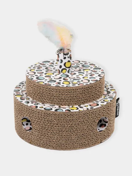 Griffoir en carton pour chat - Gâteau d'anniversaire léopard