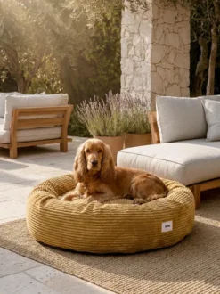 Panier rond pour chien Nuba - Velours côtelé moutarde - Cafide