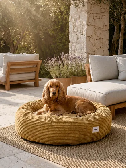 Panier rond pour chien Nuba - Velours côtelé moutarde - Cafide