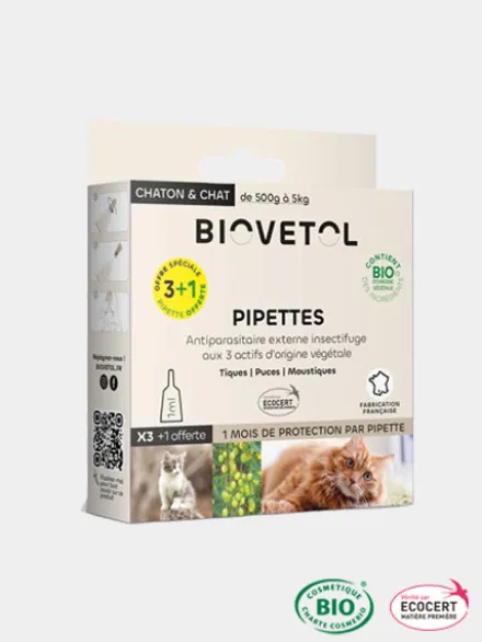 Pipettes insectifuges Bio - Chat et Chaton - 3+1 offerte