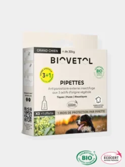 Pipettes insectifuges Bio - Grand chien - 3+1 offerte