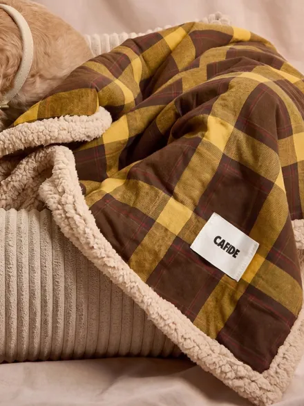 Plaid pour chien - Tartan moutarde et sherpa - Cafide