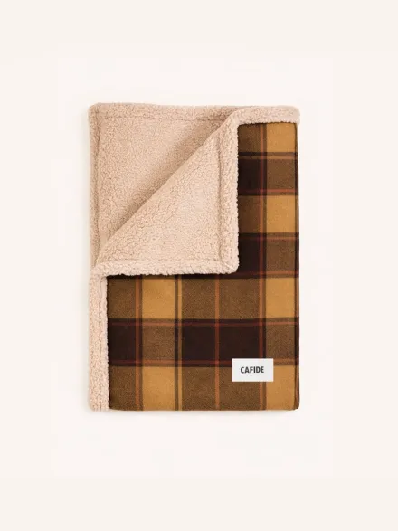 Plaid pour chien - Tartan moutarde et sherpa - Cafide